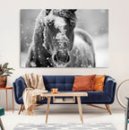 Black and White Horse Winter Wall Art, Ready to Hang