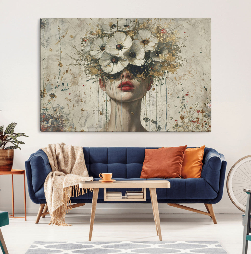 Abstract Floral Women Pastel Wall Art Canvas Print