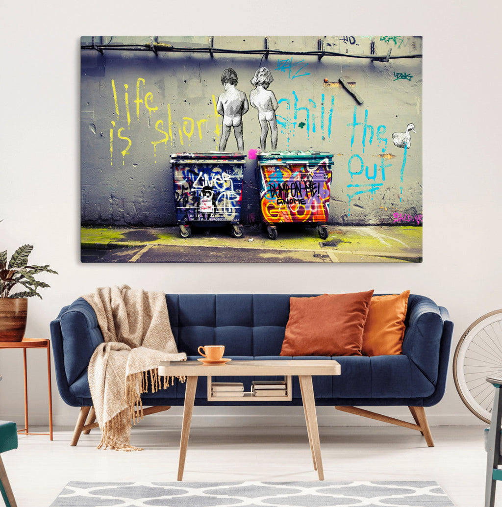 Banksy Life is Short Wall Art, Iconic Graffiti Street Art Canvas Print