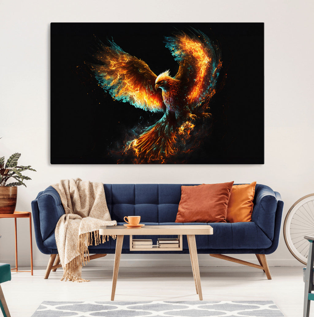 Fiery Phoenix Canvas Print | Ready to Hang Wall Art | Bold Fantasy Decor