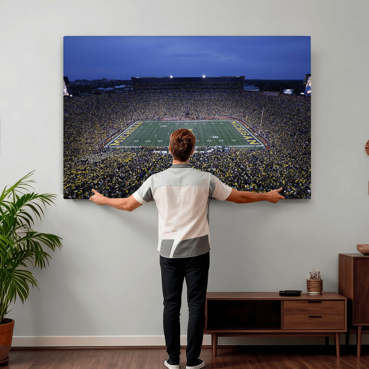 University of Michigan Wolverines Football Team Print, Ann Arbor, Home Bar Wall Decor