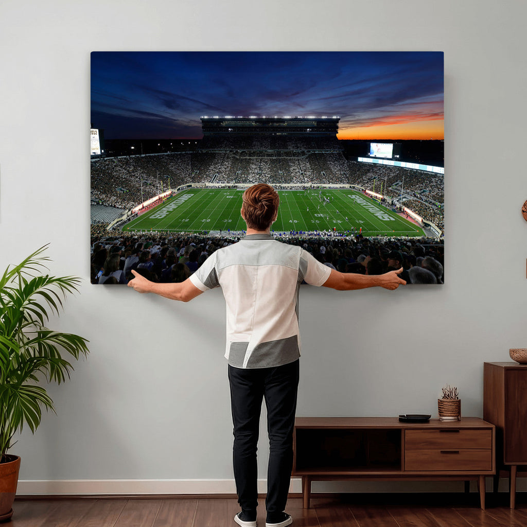 Michigan State Spartans Football Team Print, East Lansing, Home Bar Wall Decor