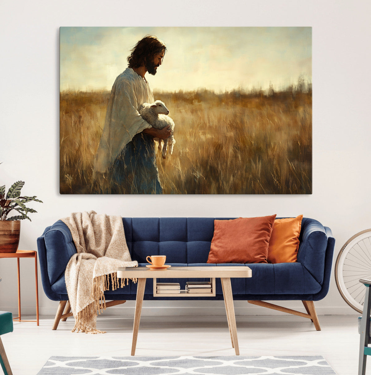 Jesus the Good Shepherd Wall Art Canvas Print, Inspirational Christian Religious Print for Prayer Room