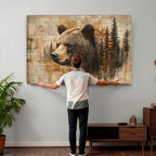 Rustic Grizzly Bear Wall Art, Abstract Grizzly 399 Bear Canvas Print, Woodland Wildlife
