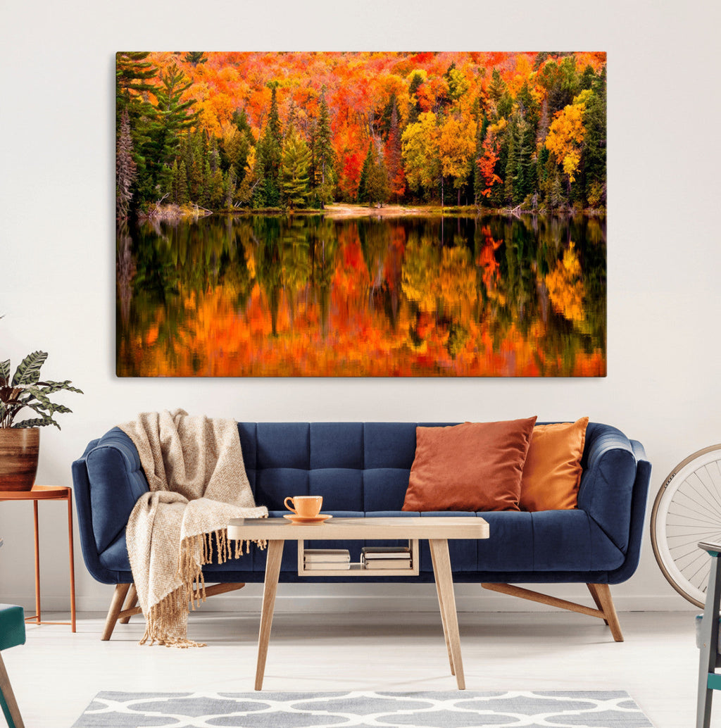 Forest Reflection Art | Autumn Forest Reflection Wall Art | Triptych Canvas Print