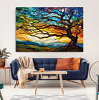 Vibrant Mosaic Tree of Life Wall Art, Stained Glass Style Canvas Print
