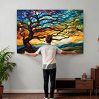 Mosaic Tree Wall Art | Ready to Hang Stained Glass Style Canvas Print