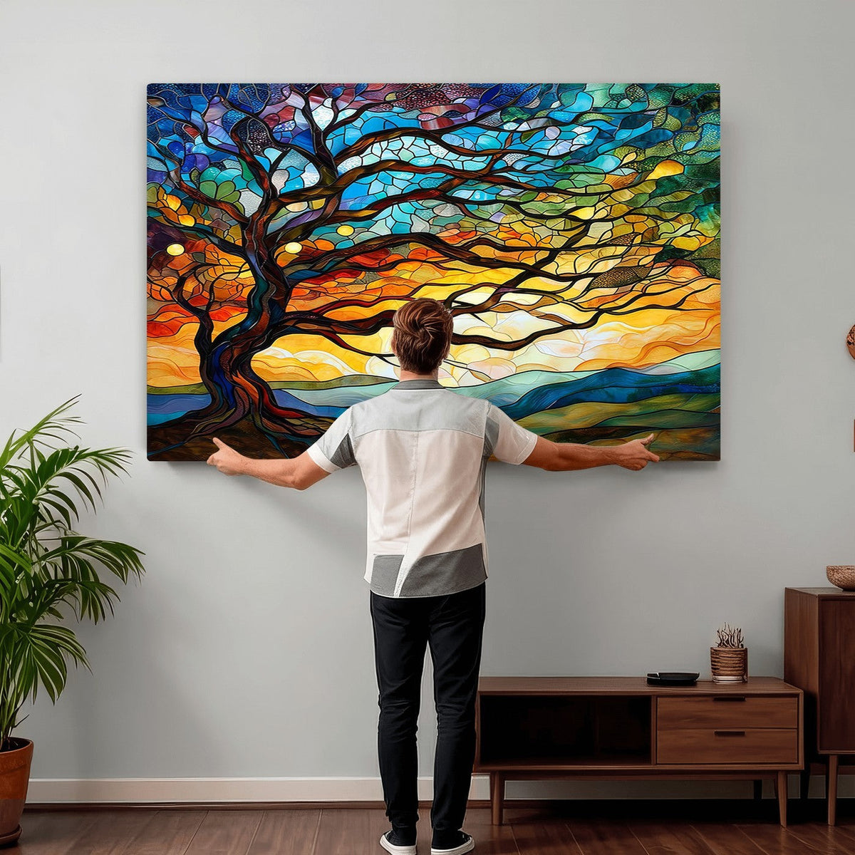 Mosaic Tree Wall Art | Ready to Hang Stained Glass Style Canvas Print