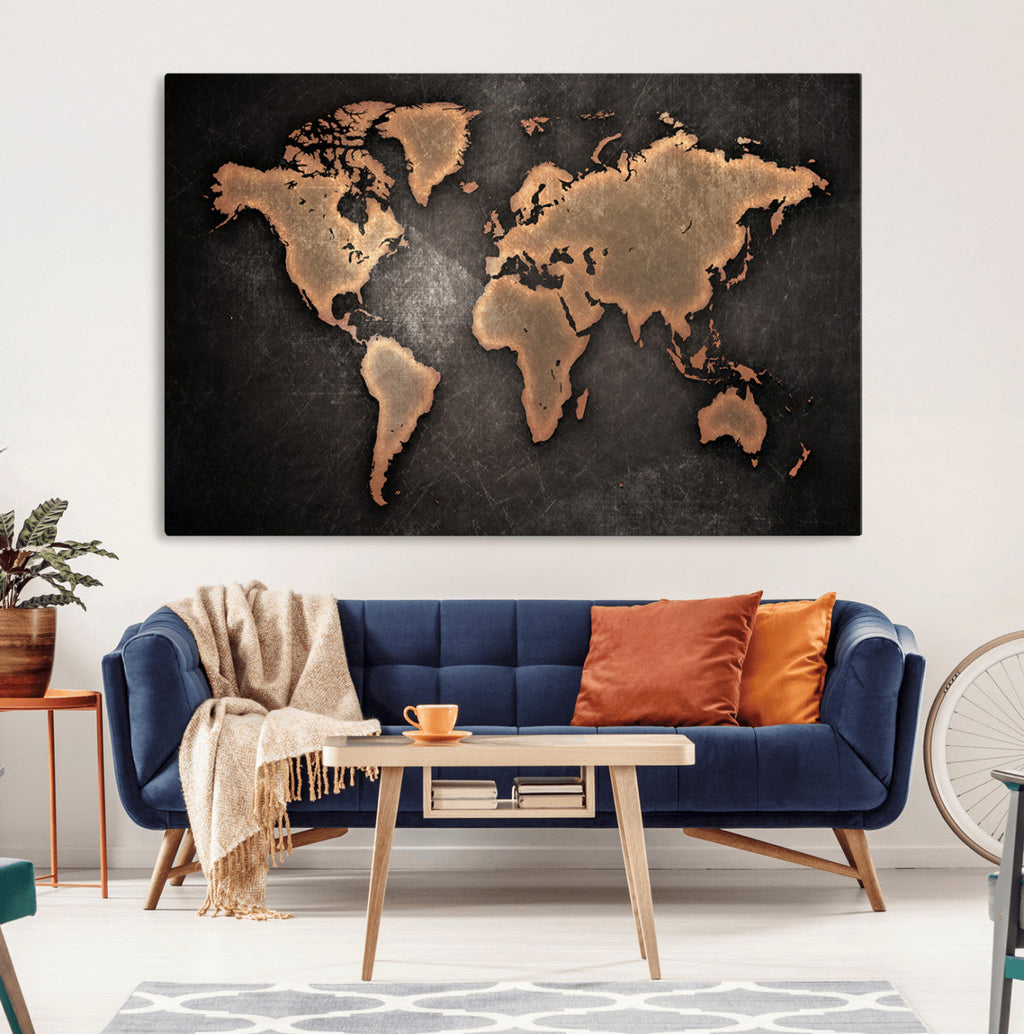 World Map Canvas Print | Framed Travel Map Wall Art for Couples