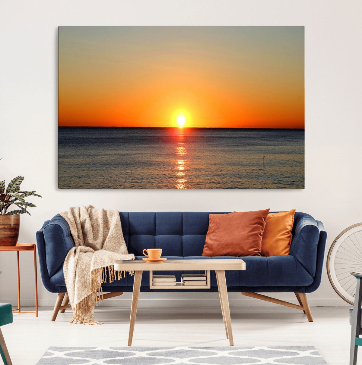 Golden Horizon Sunset Over Ocean Wall Art Canvas Print | Tropical Beach Canvas