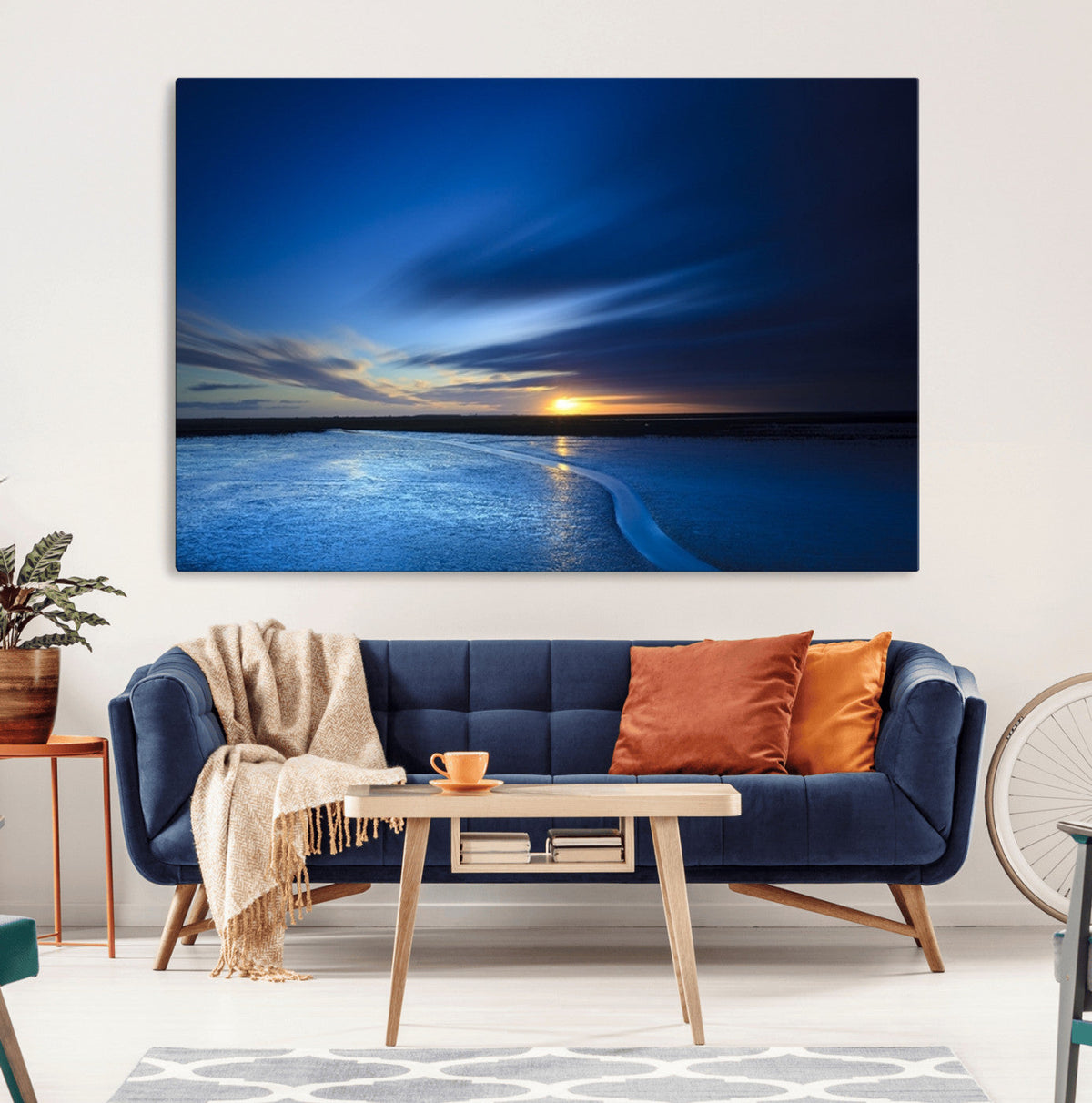 Blue Sunset Ocean Canvas Wall Art Print | Serene Coastal Horizon