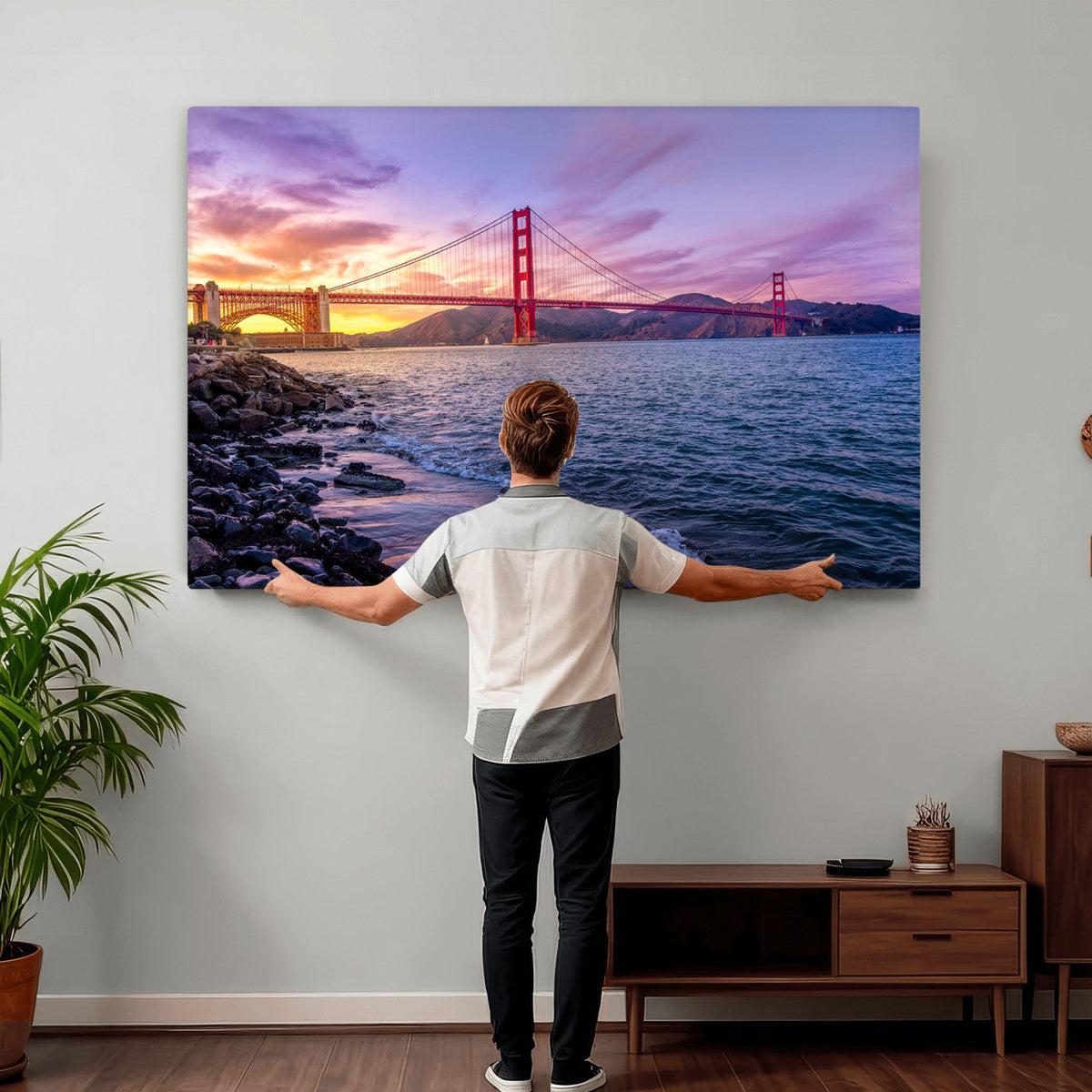 Golden Gate Bridge Wall Art Canvas Print, Framed San Francisco Sunset Landmark