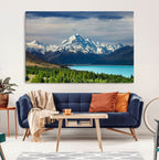 Mount Cook and Lake Pukaki Canvas Wall Art Print | Majestic Snow Capped Peaks