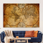 Vintage World Map Canvas Print | Antique Push Pin Travel Map