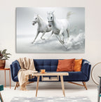 Large Wall Art Canvas Print, Beautiful Running White Horses