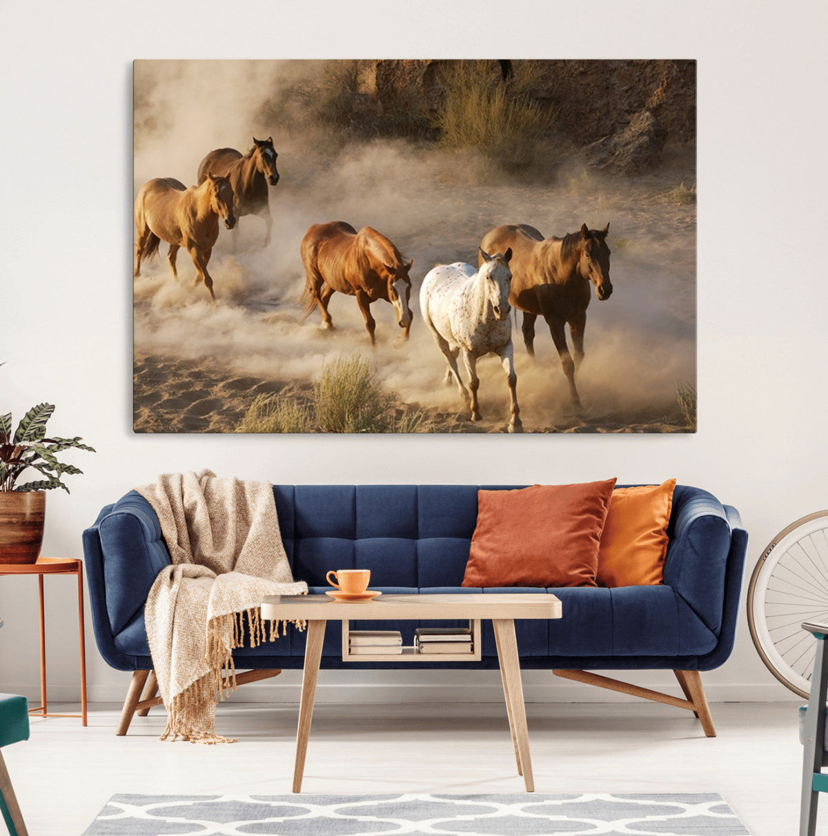 Large Wall Art 5 Horses Running on Sand Canvas Print