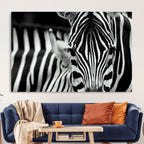 Zebra Wall Art | Zebra Close Up Canvas Print | Framed Black and White Wildlife