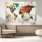 Watercolor World Map Canvas Print | Framed Travel Map Wall Art for Couples