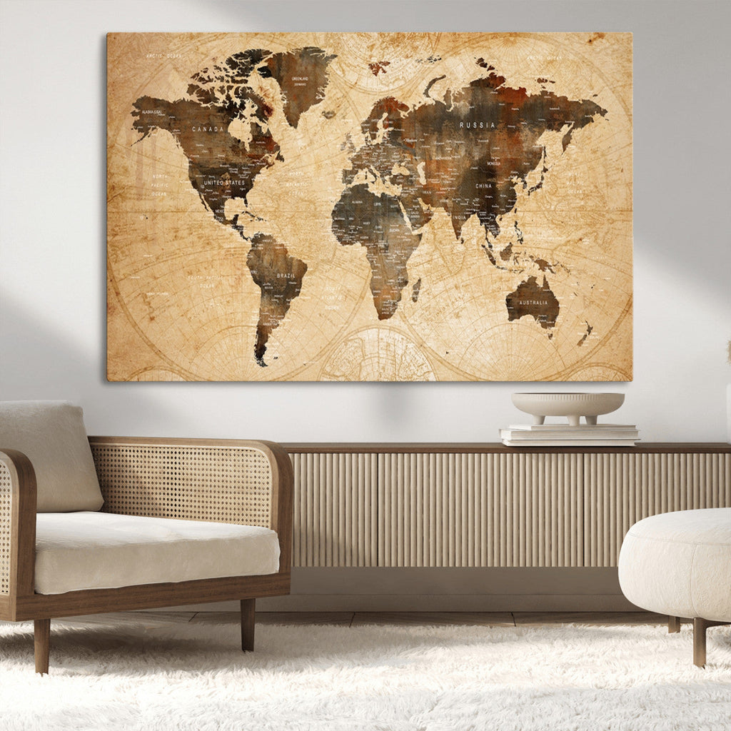 Push Pin World Map Canvas Print | Framed Travel Tracker Wall Art
