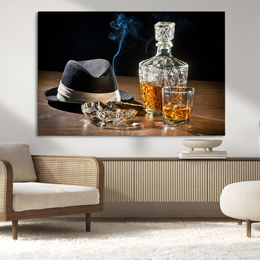 Extra Large Bourbon Wall Art, Whiskey Bar Theme Vintage Bottle Canvas Print