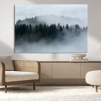 Autumn and Misty Trees in the Forest Wall Art Canvas Print, Foggy Forest Mountain Wall Art