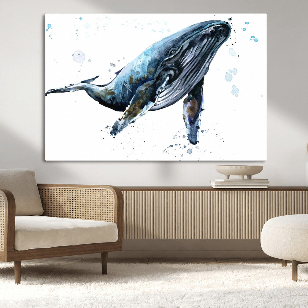 Watercolor Whale Wall Art Canvas Print