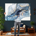 Blue Abstract Canvas Wall Art Print | Fluid Marble Effect Abstract Art