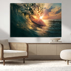 Ocean Wave Sunset Canvas Wall Art | Triptych Seascape Print