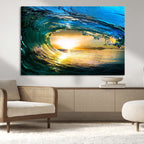 Ocean Wave at Sunset Canvas Art, Large Wall Print of Vibrant Surfing Wave
