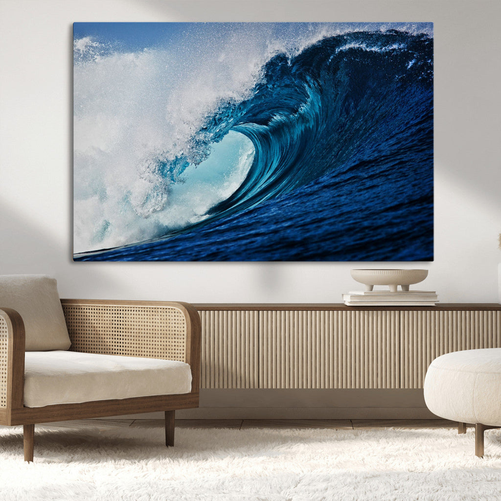 Ocean Wave at Sunset Canvas Art, Large Wall Print of Vibrant Water Waves