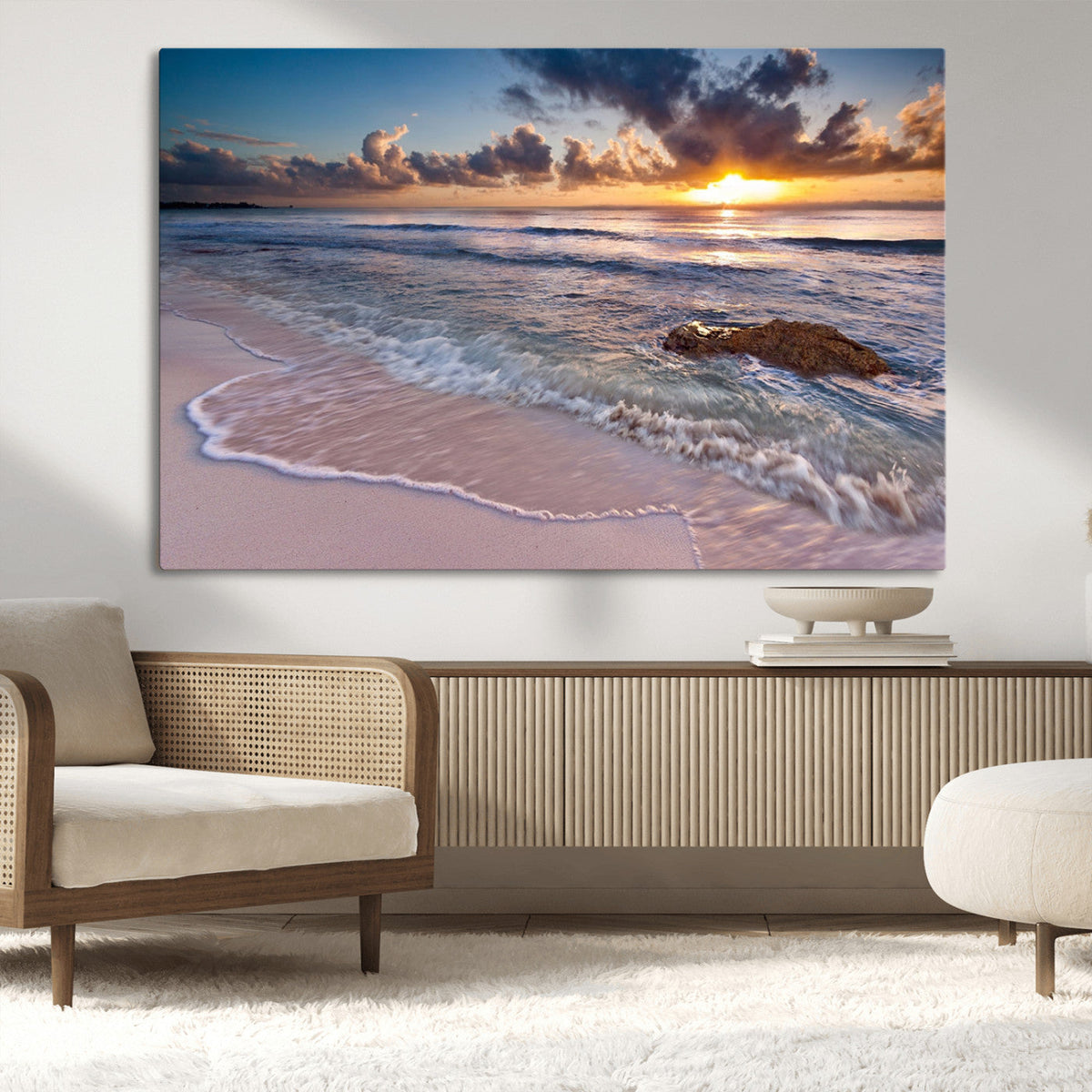 Sea Ocean Sunset Beach Wall Art Canvas Print