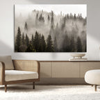 Foggy Mountain Wall Art | 3-Panel Foggy Forest and Mountain Landscape Canvas Print