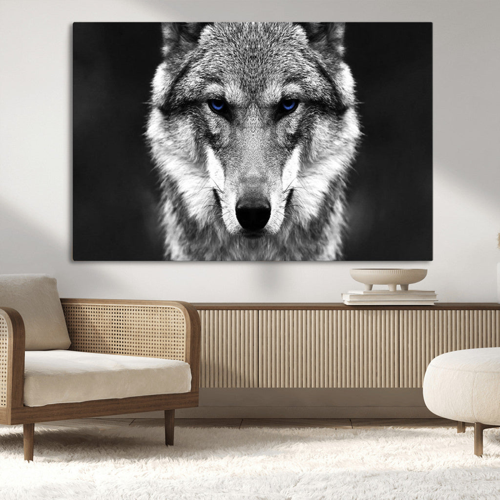 Black and White Wild Wolf Wall Art Canvas Print