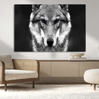 Black and White Wild Wolf Wall Art Canvas Print