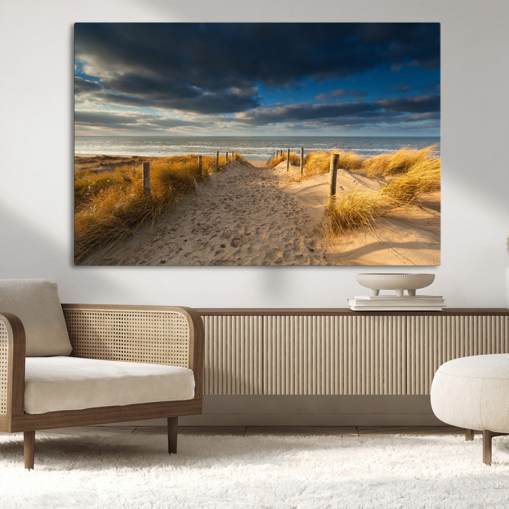 Ocean Beach Dark Clouds Wall Art Canvas Print