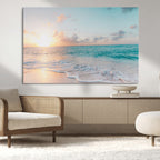 Tranquil Ocean Beach Sunset Canvas Wall Art | 3-Panel Coastal Decor