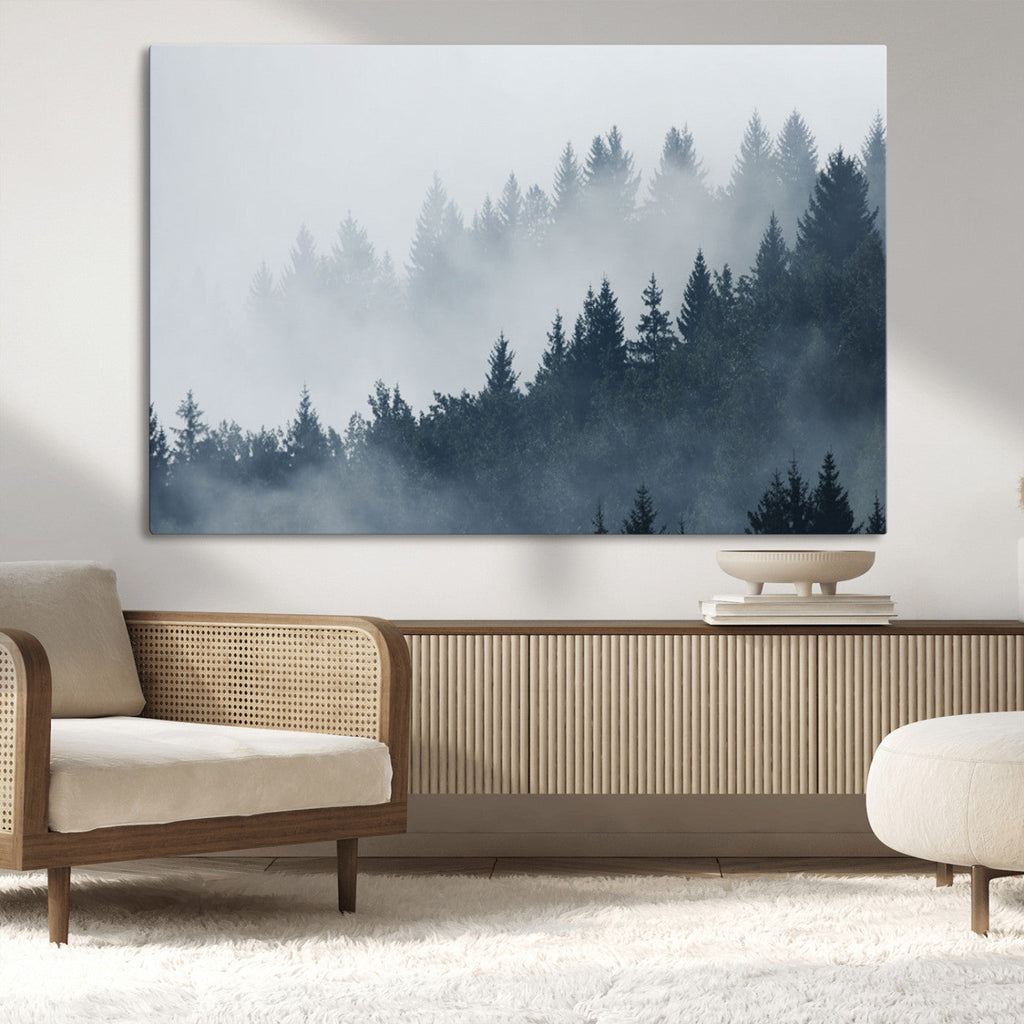 Foggy Pine Forest Wall Art Canvas Print