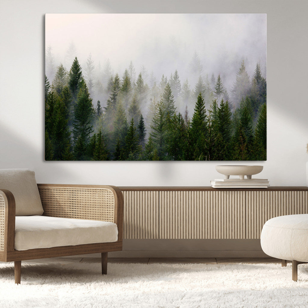 Forest Wall Art Canvas Print | Foggy Forest Wall Art | Pine Wood Forest Print