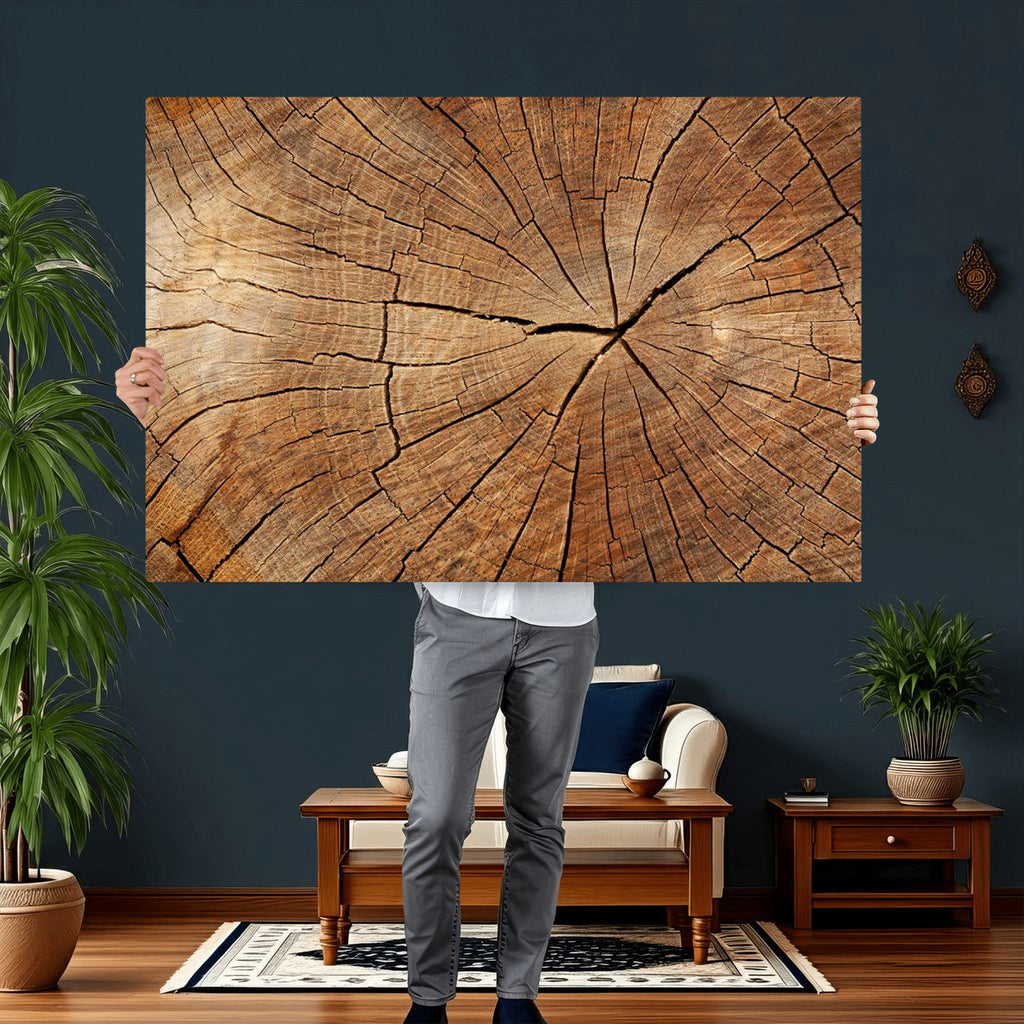 Tree Ring Canvas Art, Rustic Wood Grain Wall Art, Tree Slice Decor for Modern Homes