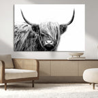 Black White Scottish Highland Cow Cattle Art Print Farmhouse Decor