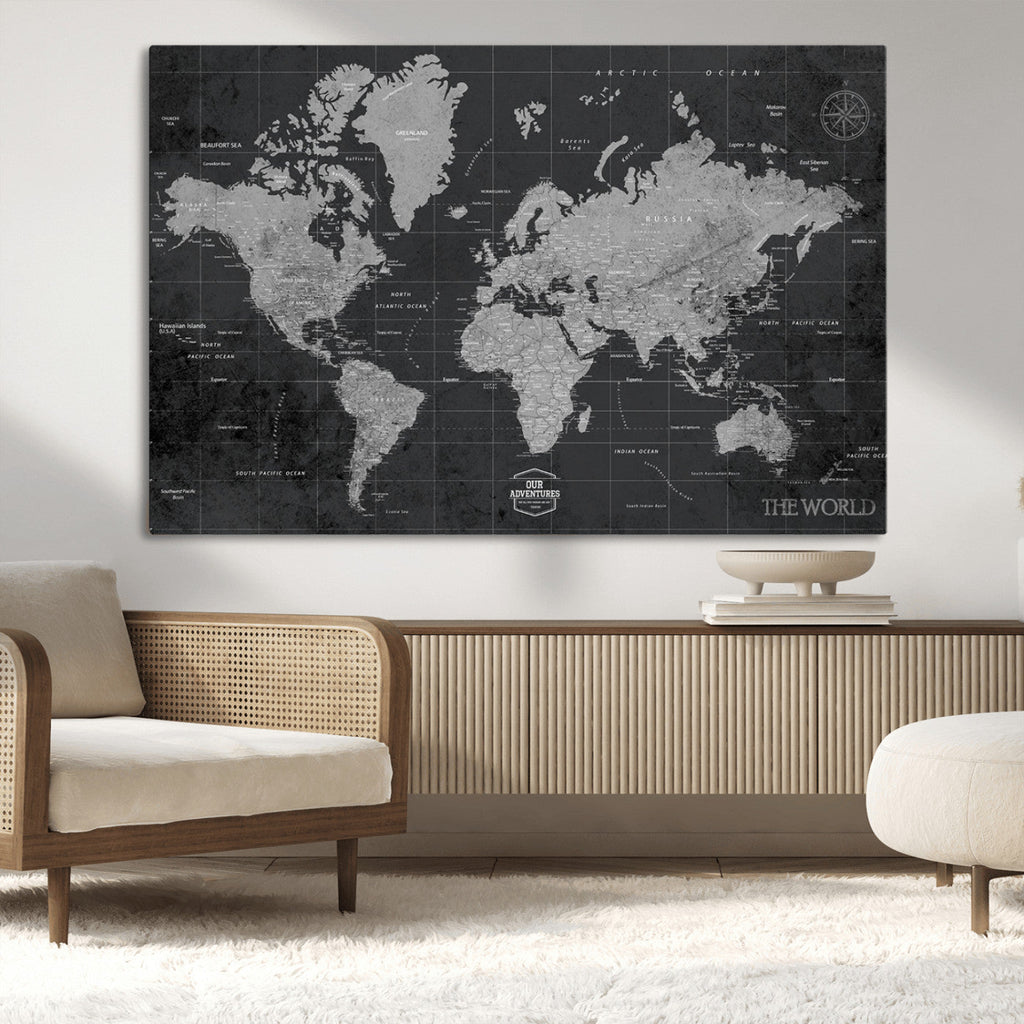 World Map Canvas Print, Detailed Map of the World Wall Art for Home or Office