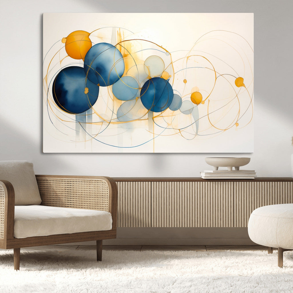 Geometric Blue Orange Abstract Wall Art Canvas, Geometric Blue Orange Canvas Print