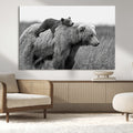 Bear and Cub Wall Art Canvas | Grizzly 399 Bear and Cub Black and White Wildlife Print