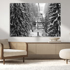 Winter Ski Lift Black and White Canvas Wall Art | Alpine Escape in Minimalist Style