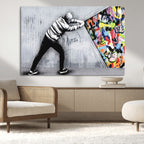 Banksy Art Behind the Curtain Street Wall Art Canvas Print | Urban Graffiti Style Wall Decor