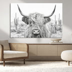 Rustic Charm, Cow Longhorn Black White Bighorn Wall Art