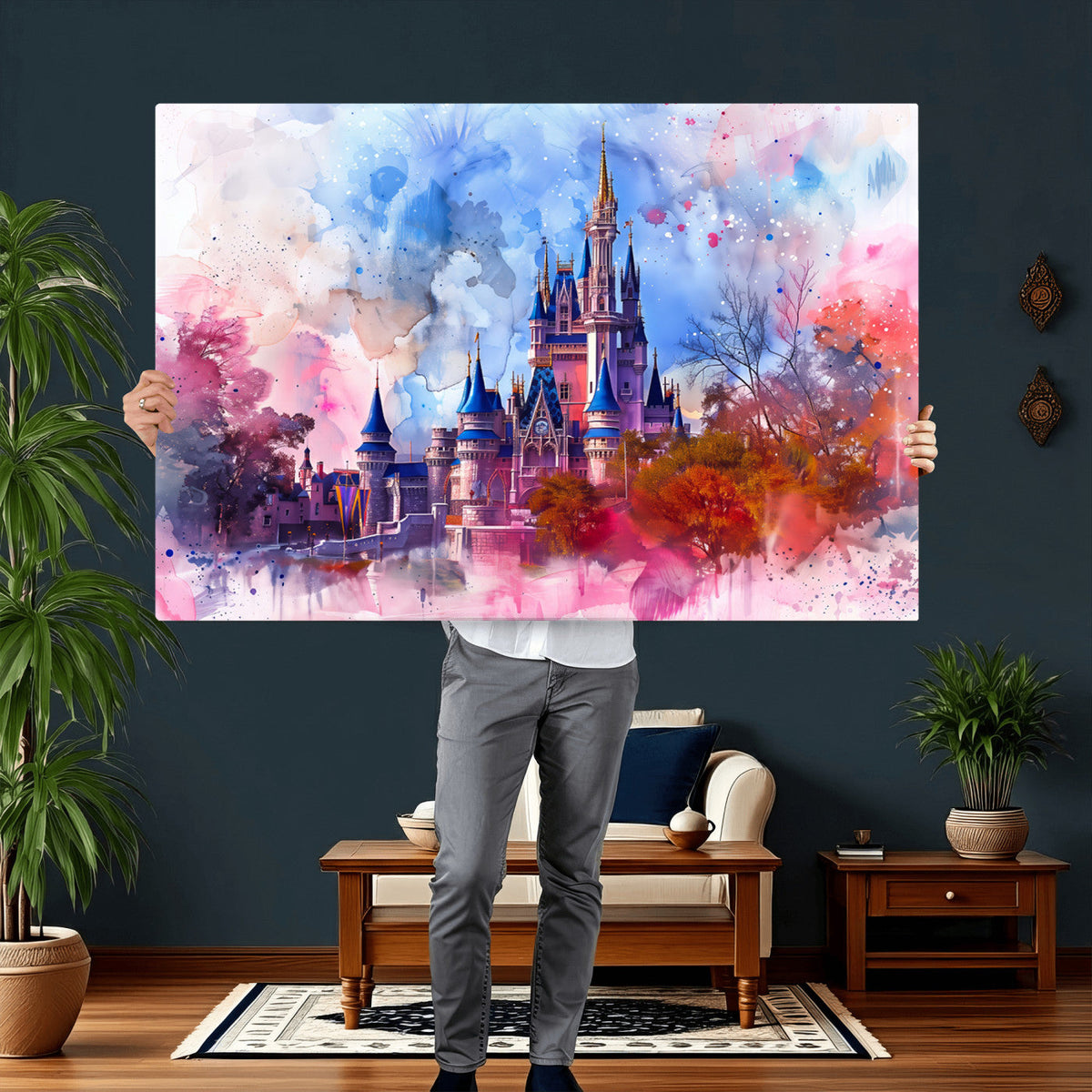Disney Wall Art: Dreamy Watercolor Cinderella Castle Canvas Print