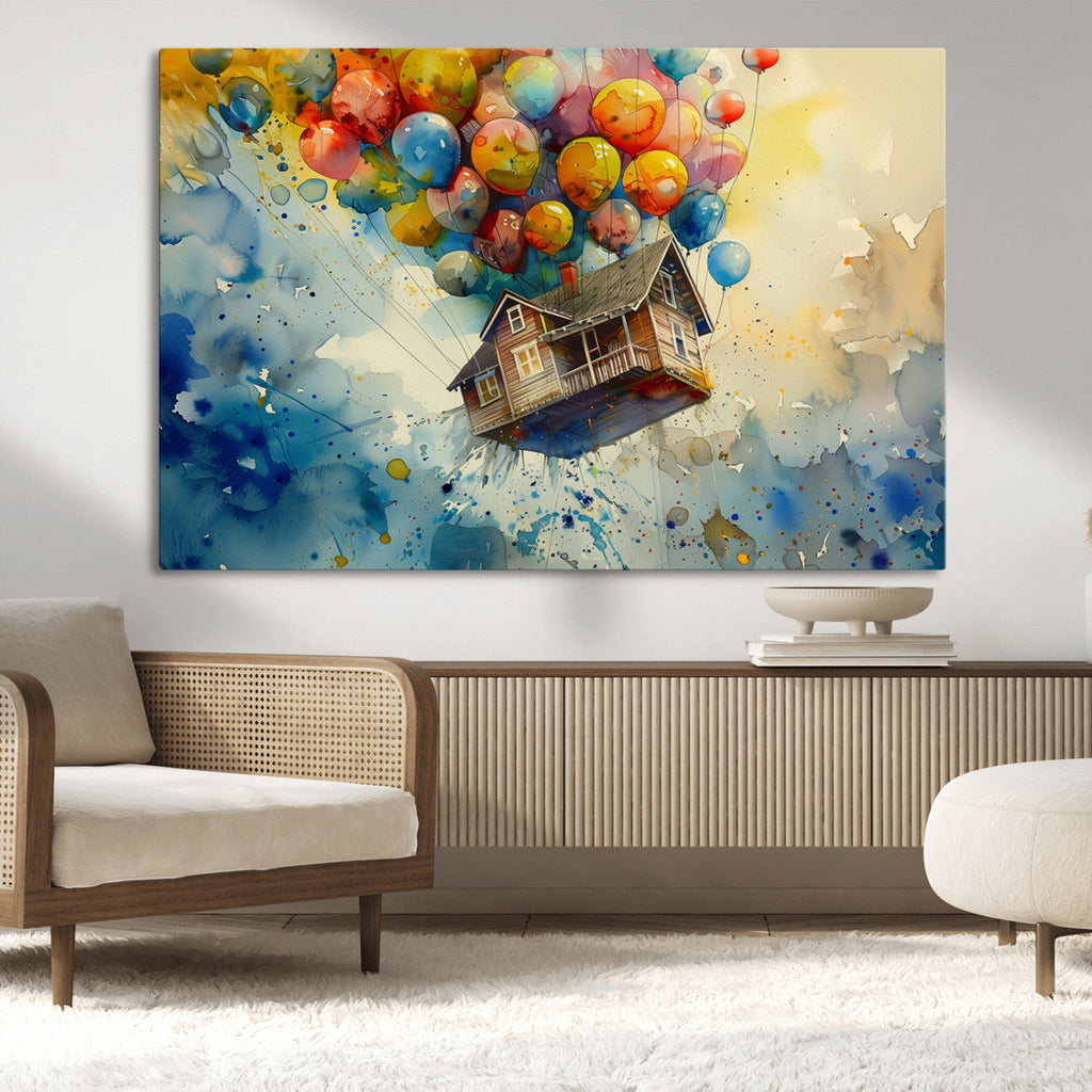 UP-Inspired Floating House with Balloons Canvas Art | Colorful Wall Decor
