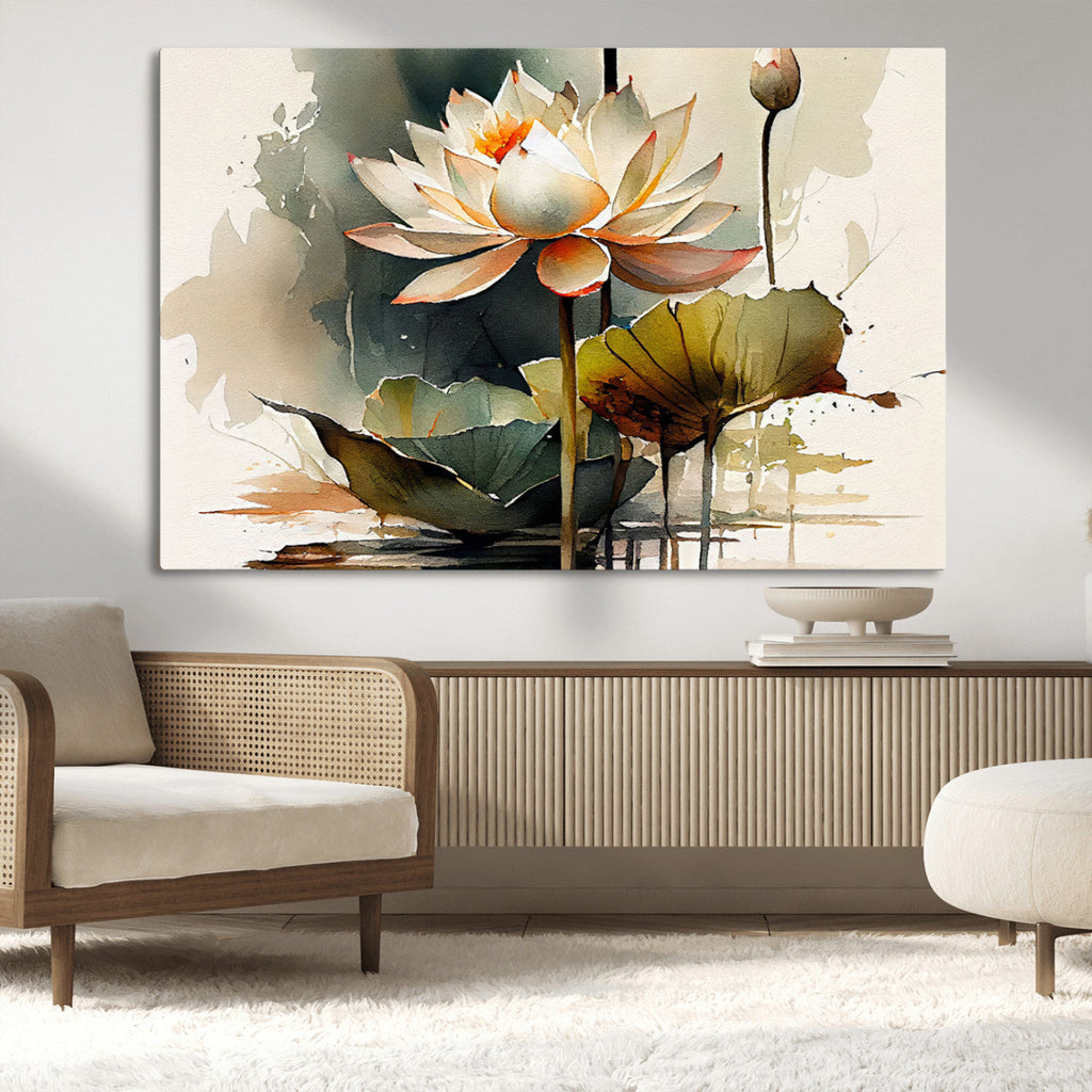 Lotus Flower Watercolor Canvas Print | A Symbol of Serenity and Growth in Soft Watercolors