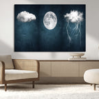 3 Piece Indigo Cloud Wall Art, Thunderstorm Moon Cloud Artwork